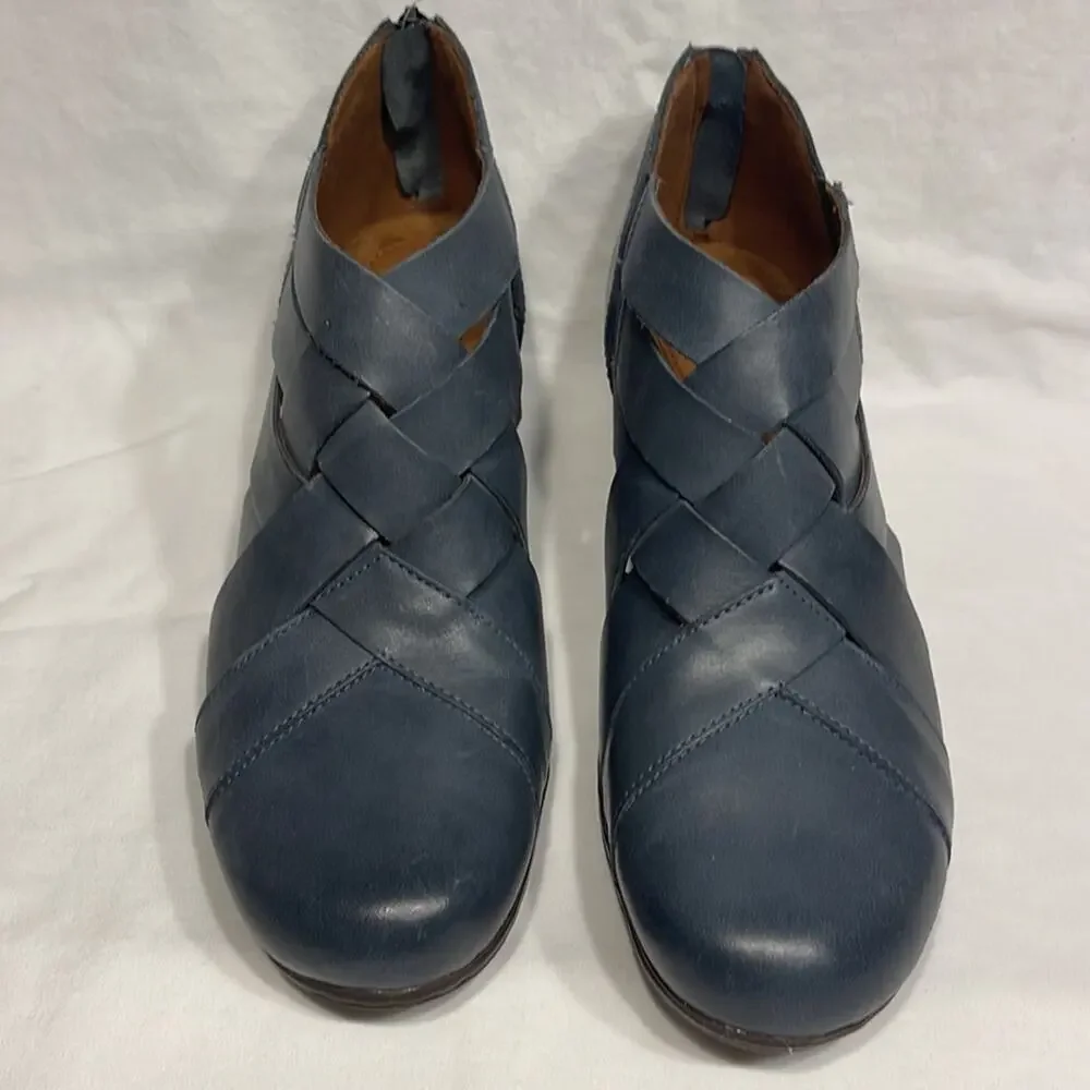 Cobb Hill Rockport Laurel Woven Bootie Blue Teal Leather Ankle Boots Womens 9.5